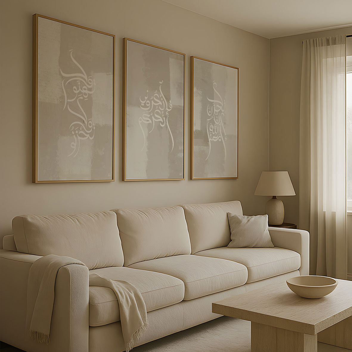 Handmade Calligraphy Light Beige & White | 3 Large