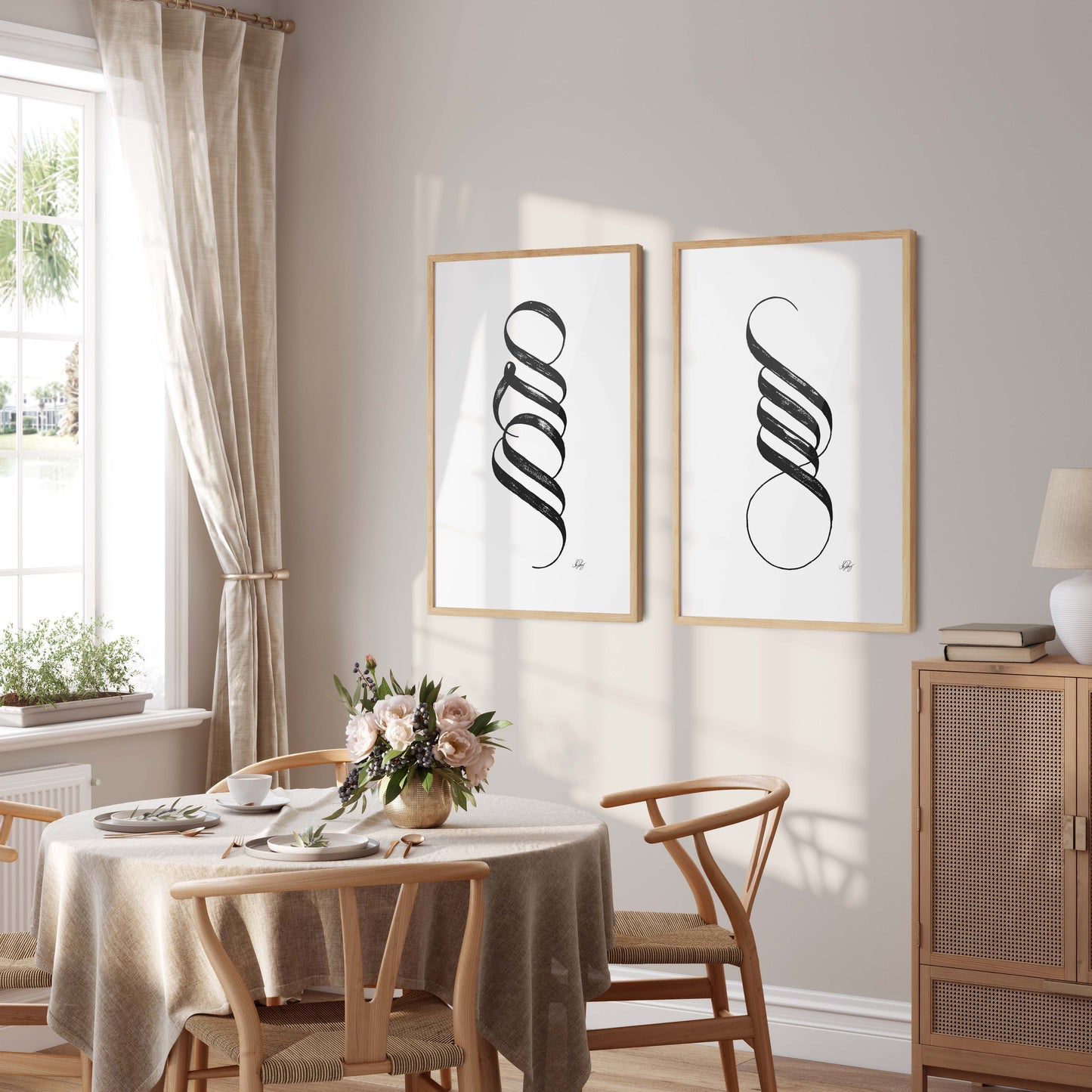 Handgjord Allah & Muhammad kalligrafi | Svart på vitt | 2 Stora