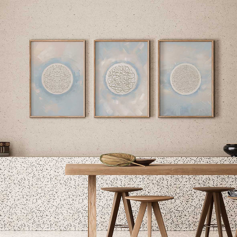 Modern Beige & Blue Abstract | Round calligraphy | 3 Large