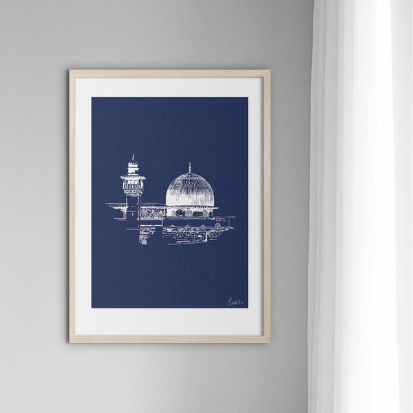 Handmade Al Aqsa, Jerusalem, White and Blue - Doenvang