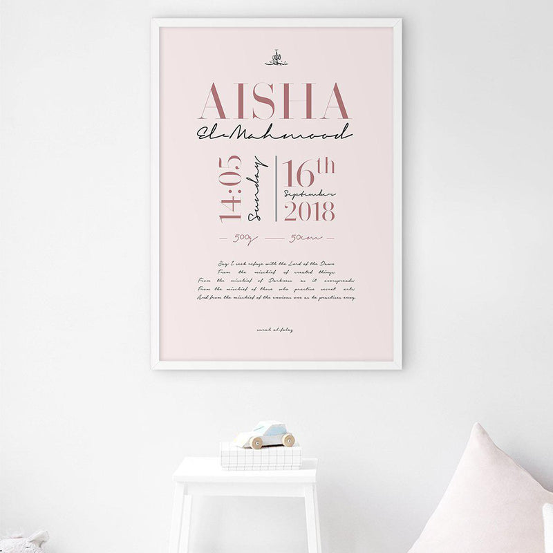 Personalised Birth Poster, Pink